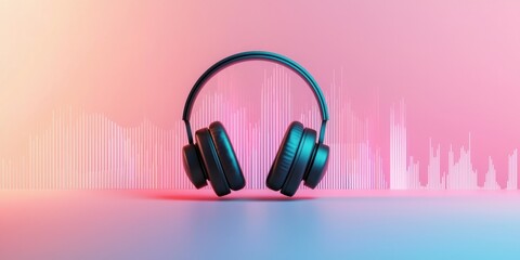 Poster - A minimalistic podcast icon featuring a headphone and a circular waveform design. 