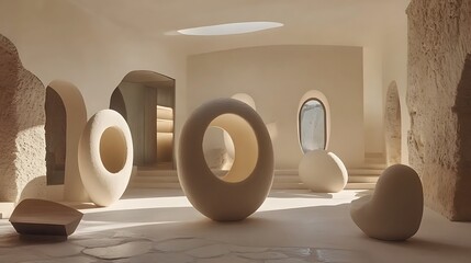 Poster - modern interior with organic shapes and natural light throughout the room