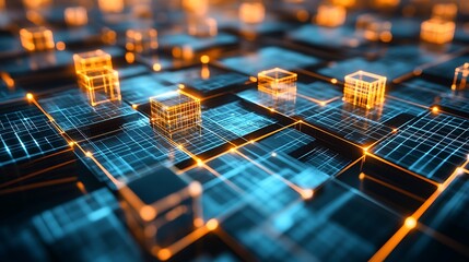 Poster - Modern abstract representation of a technological network with glowing elements