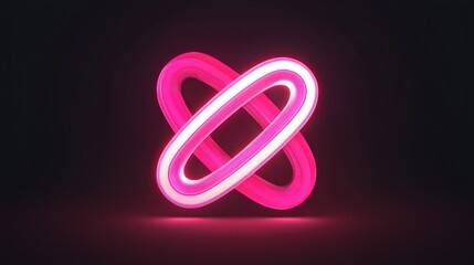 Poster - A modern pink ribbon icon with a glowing outline, ideal for apps or websites. 