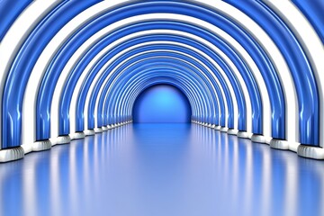 Poster - Abstract tunnel, corridor with rays of light and new highlights Abstract blue background, neon Scene with rays and lines, Round arch, light in motion, night view