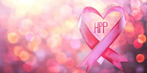 Poster - A pink ribbon heart overlay on a blurred background with a message of hope 
