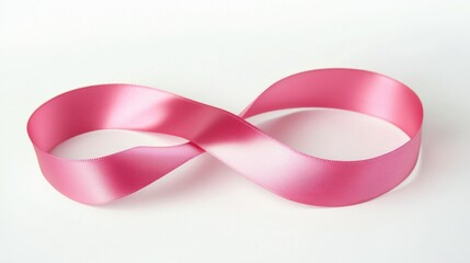 Poster - A pink ribbon in the shape of an infinity loop, centered on a white background. 