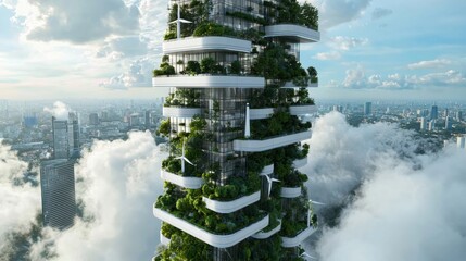 Aufkleber - A tall building with a lot of green plants on it