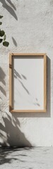 Aufkleber - Handheld wooden photo frame captured on textured concrete surface with natural light and shadows