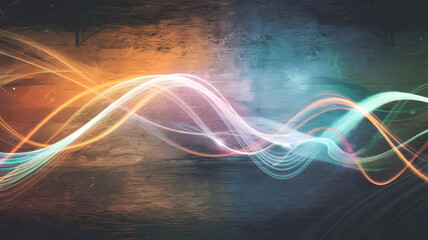 Poster - Abstract Energy Waves: Dynamic, vibrant energy waves dance across a textured, moody background, creating a captivating visual representation of movement, sound or data.