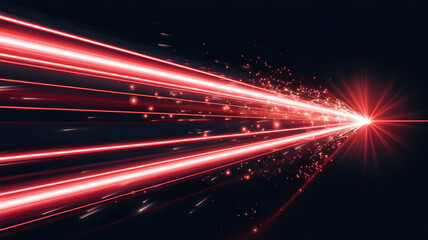Poster - red laser beam abstract: a striking visualization of a red laser beam radiating outwards, capturing 