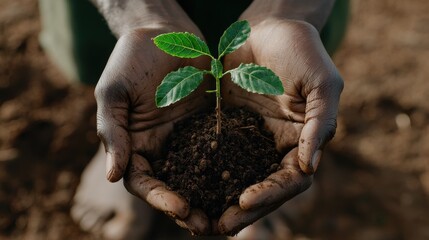 Poster - A person is holding a small plant in their hand