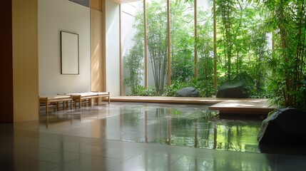Poster - A large room with a pool and a lot of greenery
