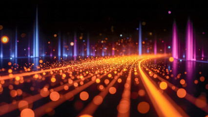 Fototapete - Abstract Light Trail with Colorful Bokeh Effects and Particles on a Dark Background for Digital Art and Design