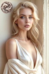 Wall Mural - ethreal blonde pisces woman with zodiac sign of two fish, astrology and beautiful woman concept