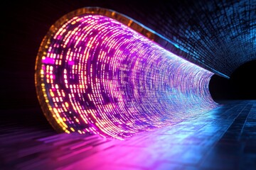 Poster - abstract network with random programming code, web and software development concept, futuristic technology, digital connectivity, cyber space 3d render
