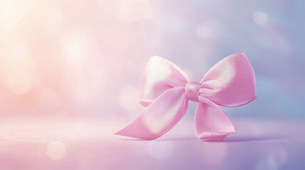 Poster - A soft pink ribbon bow placed on a pastel background with a glowing effect. 