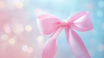 Poster - A soft pink ribbon bow placed on a pastel background with a glowing effect. 