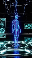 Poster - Futuristic holographic human anatomy display in hightech lab with digital data interfaces