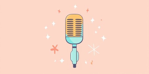 Poster - A vector-style podcast icon in pastel colors, with a retro-inspired microphone design 