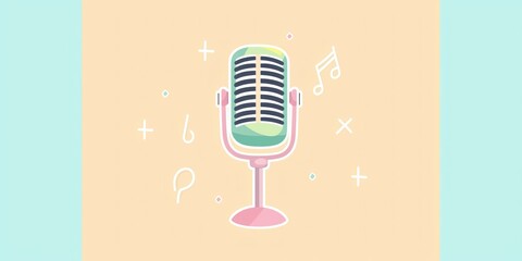 Poster - A vector-style podcast icon in pastel colors, with a retro-inspired microphone design 