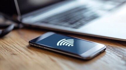 Poster - Connected world, Smartphone displays a wireless connection symbol