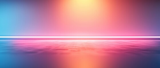 Poster - A vibrant gradient background featuring hues of blue, pink, and orange, creating a futuristic, atmospheric setting with a reflective surface.
