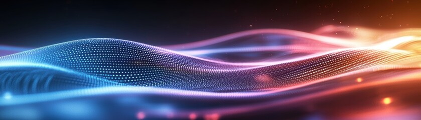 Aufkleber - An abstract image showcasing vibrant, flowing waves of light in blue and pink tones, creating a dynamic visual effect against a dark background.