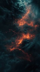 Poster - Dramatic celestial sky with fiery clouds and lightning streaks display