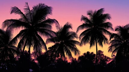 Wall Mural - Silhouetted Palm Trees at Sunset Tropical Scene