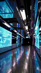 Poster - Dynamic corridor light show with vibrant color transitions and reflections