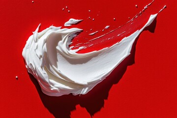 Poster - Whipped cream swirl on bold red background showcasing texture and contrast in culinary art