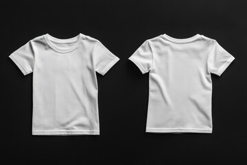 Poster - Plain white t-shirts displayed on a black surface, showcasing front and back views for apparel examination