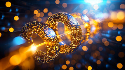 Fototapete - Abstract Luminous Rings with Flowing Light Trails Surrounded by Vibrant Bokeh Effects