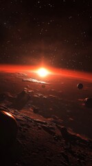 Wall Mural - Fiery exoplanet sunrise illuminating a galaxy's edge in deep space