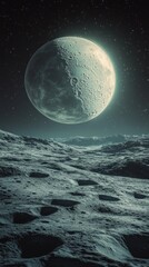 Poster - Otherworldly lunar landscape with cratered surface and celestial glow