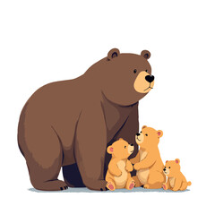 Wall Mural - Loving mother bear is taking care of her three adorable cubs