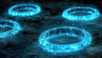 Poster - A series of glowing blue rings floating in the air, each ring representing different data points