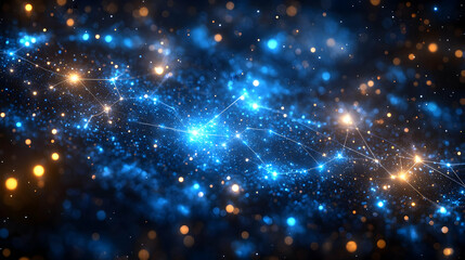 Poster - abstract blue and gold glittering starfield background with bokeh effects and twinkling lights