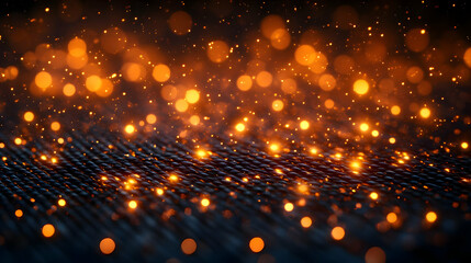 Canvas Print - Abstract Golden Bokeh Lights Floating on a Dark Wavy Surface with a Festive Mood