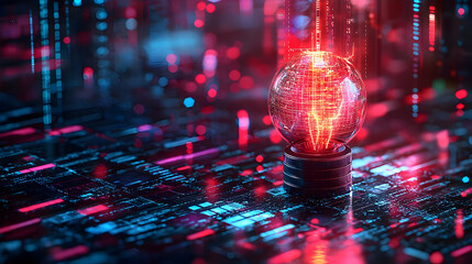 Fototapete - Futuristic digital globe emitting red light on a tech-inspired background