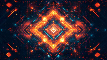Fototapete - Abstract digital art featuring vibrant orange and blue geometric patterns