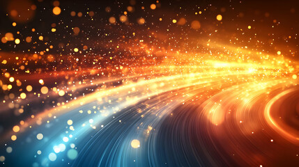 Fototapete - Abstract light trails with vibrant orange and blue colors creating a dynamic background