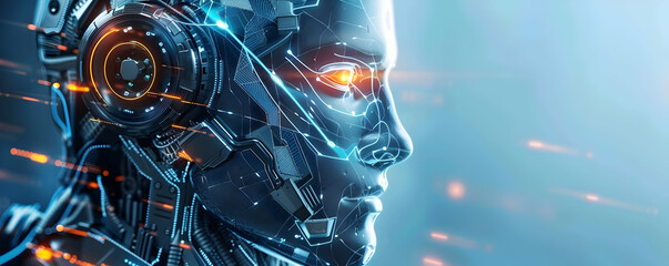 Fototapete - Futuristic robotic head with glowing features and intricate circuitry design