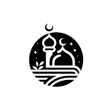 simple logo icon of mosque welcoming Eid al-Fitr, black color
