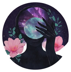 Wall Mural - png femme illustration flowers galaxy.
