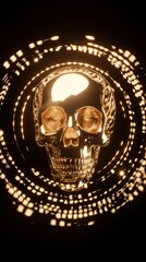 Poster - Golden Skull Illuminated by a Circular Light Display