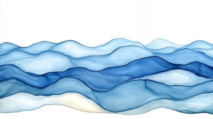 Leinwandbilder - Abstract Blue Watercolor Waves on White Background