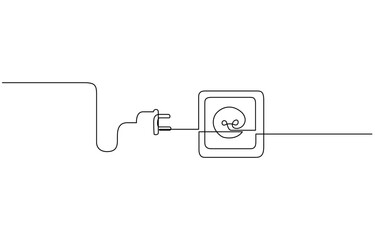Aufkleber - Plug inserting into electric outlet in continuous line art drawing style. Power plug and socket minimalist line, Continuous line art drawing of a plug being inserted into an electric.