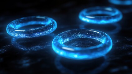 Poster - A series of glowing blue rings floating in the air, each ring representing different data points