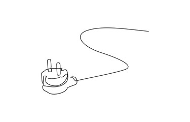 Aufkleber - Continuous line art plug energy power storage electric rechargeable supply, One continuous line drawing of plug inserting into electric outlet. Power socket energy disconnect in simple linear style.