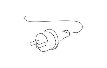 Aufkleber - Continuous line art plug energy power storage electric rechargeable supply, One continuous line drawing of plug inserting into electric outlet. Power socket energy disconnect in simple linear style.