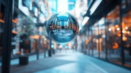 Wall Mural - cityscape reflected in a chrome sphere.