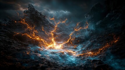 Aufkleber - Dynamic energy flow transformative landscape nature scene volcanic environment dramatic viewpoint abstract concept
